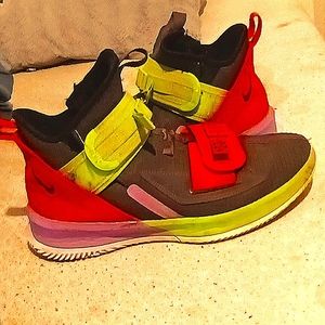 Shoe, Nike,9.5, color is grey, orange, purple, green, and white LeBron's